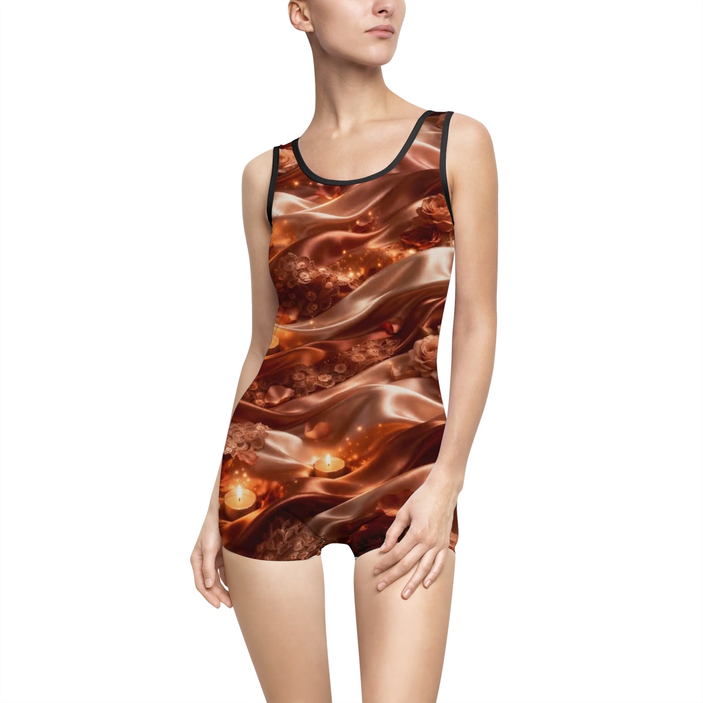 Ginger Flame Vintage Bronze Swimsuit — Retro All-Over-Print One-Piece