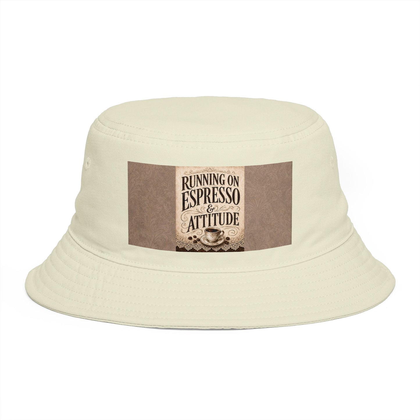 Espresso Yourself Couture Collection : Running on Espresso Attitude Bucket Hat — Coffee Lover Patch Bucket Hat - Collection One - Style One