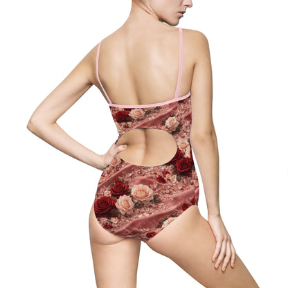 The Velvet Rose One-Piece Swimsuit – Vintage Red & Blush Floral Print