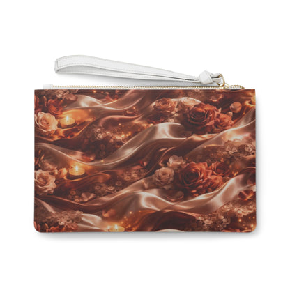 Ginger Flame Clutch Bag — Elegant Rose & Ribbon Evening Wristlet