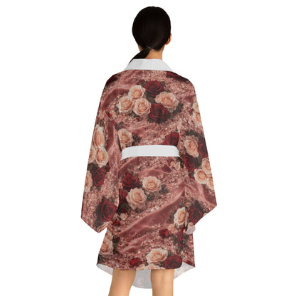 The Velvet Rose Kimono Robe — Vintage Red & Blush All-Over Print