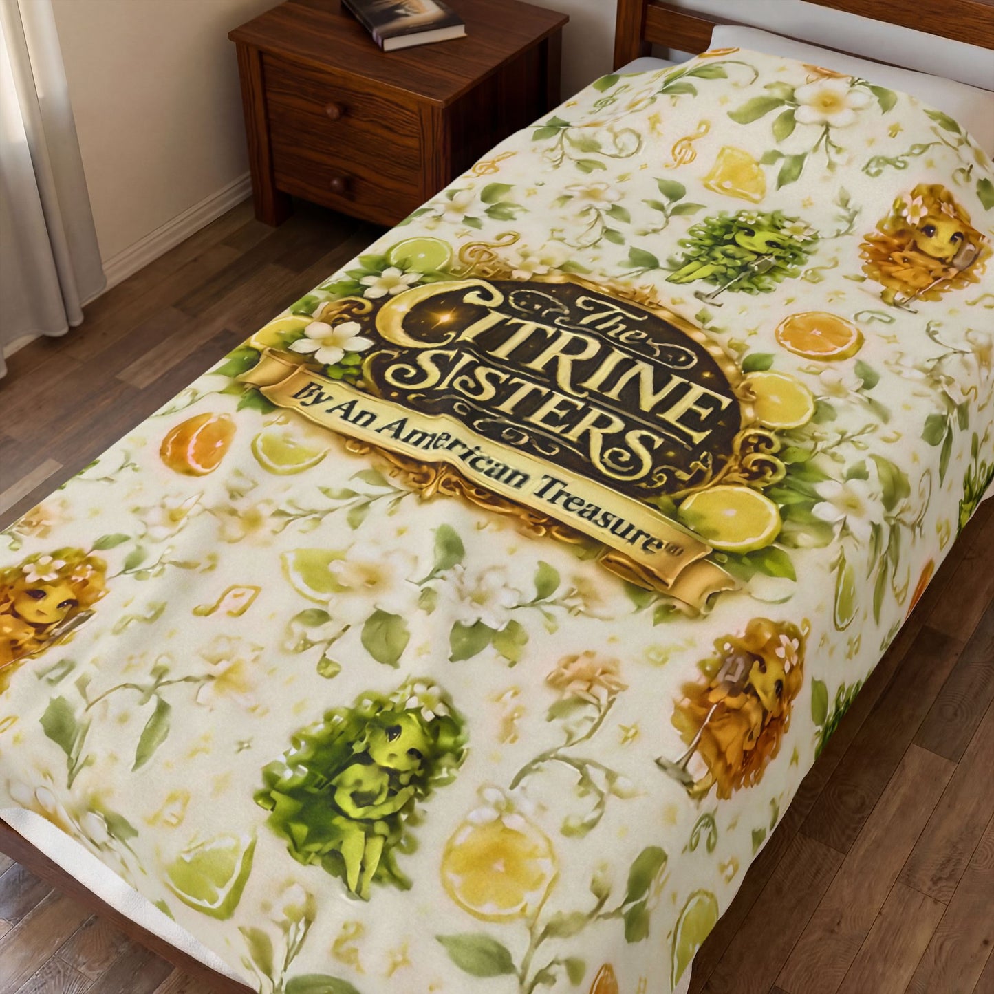 The Citrine Sisters Velveteen Plush Blanket — The Citrine Sisters Floral Citrus Logo Throw Limited Edition Series One Design One