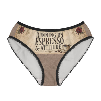 Espresso Yourself Couture Collection : Running on Espresso & Attitude Women's Briefs - Vintage Coffee Print - Collection One - Style One