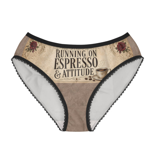 Espresso Yourself Couture Collection : Running on Espresso & Attitude Women's Briefs - Vintage Coffee Print - Collection One - Style One