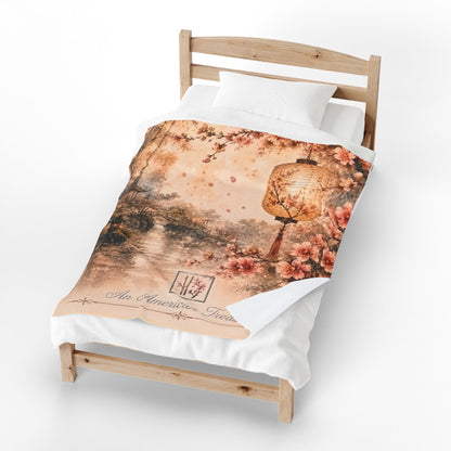 Bamboo & Blossom Velveteen Blanket - Cherry Blossom Lantern Scenic Throw (An American Treasure)