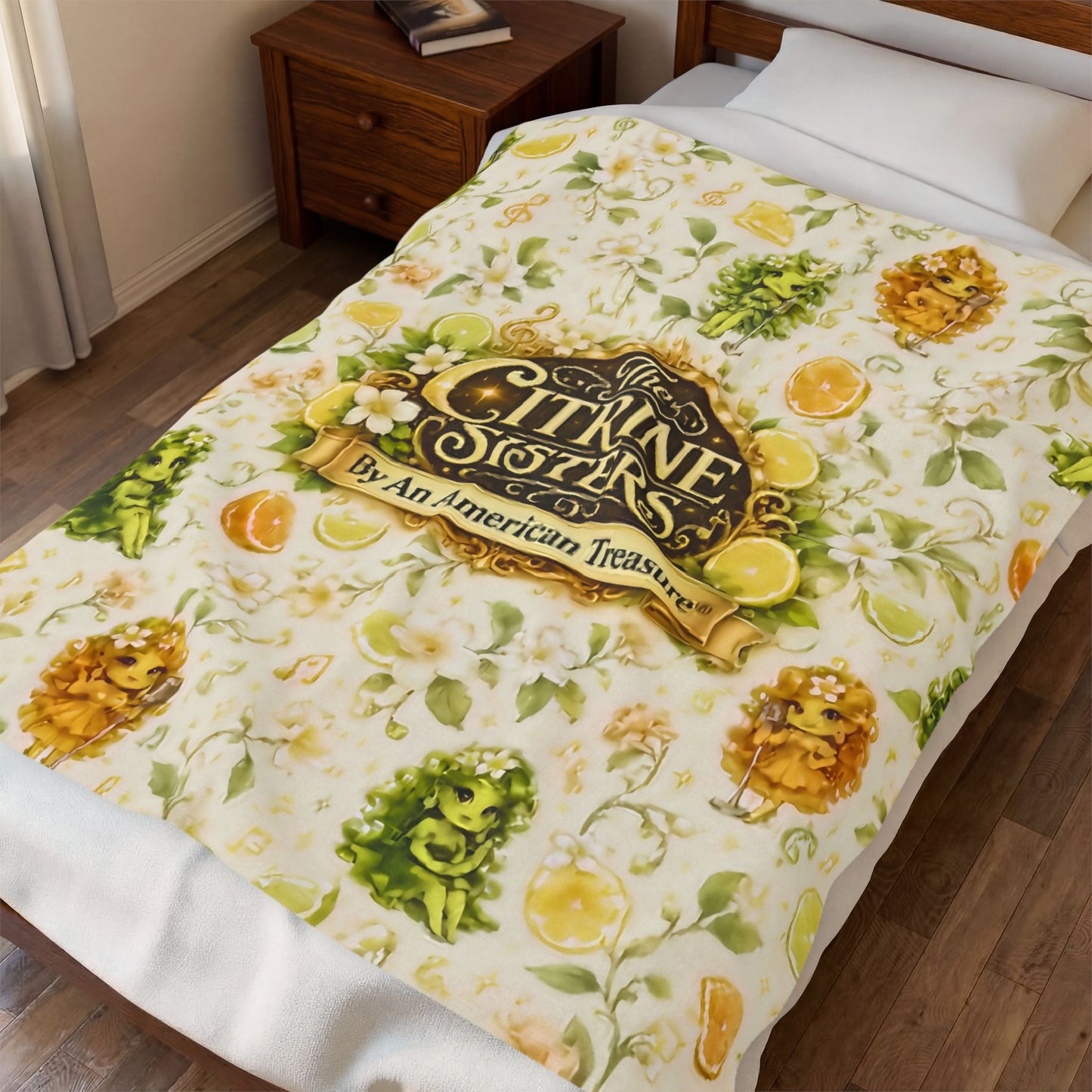 The Citrine Sisters Velveteen Plush Blanket — The Citrine Sisters Floral Citrus Logo Throw Limited Edition Series One Design One