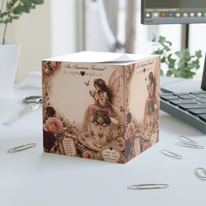 RattaCutie Couture Limited Edition Design 3 Fairy Tea Note Cube - Floral Inspirational Memo Pad ("You Are More Than Enough")
