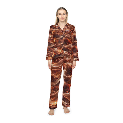 The Ginger Flame Satin Pajama Set — Cozy Brown Marble Luxe Sleepwear