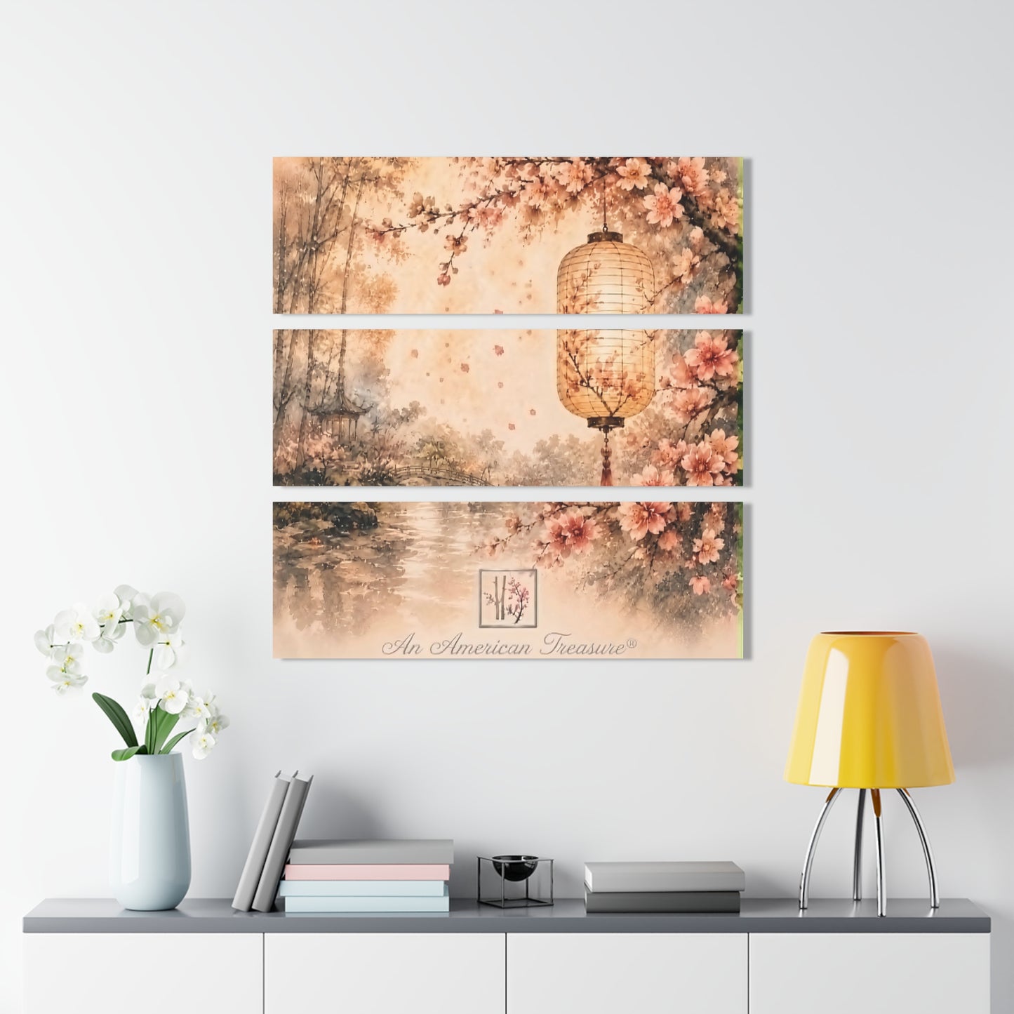 Bamboo & Blossom Collection : Cherry Blossom Lantern Triptych Acrylic Wall Art